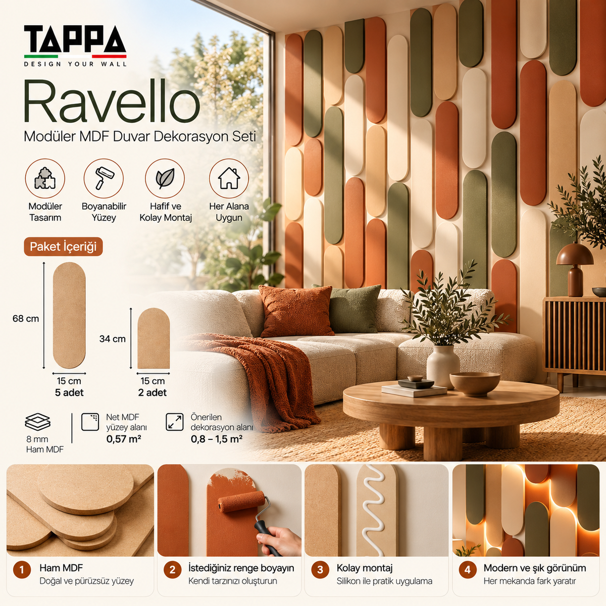 TAPPA Ravello – Modüler MDF Duvar Dekorasyon Seti